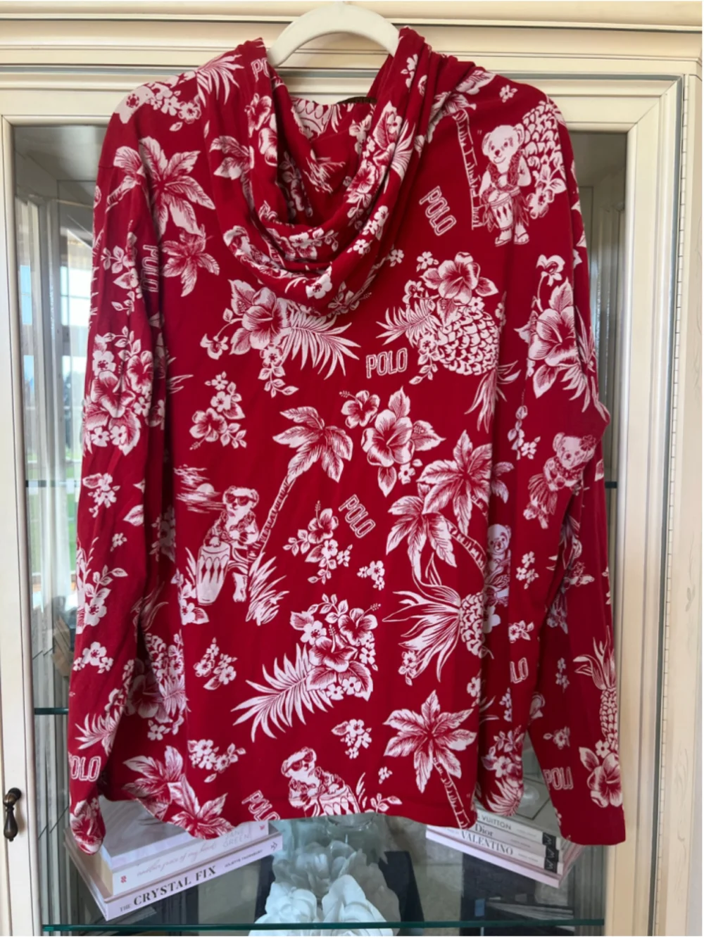 Polo Ralph Lauren Tee Hoodie XL Red White Tropical Bear Print Worn 1x